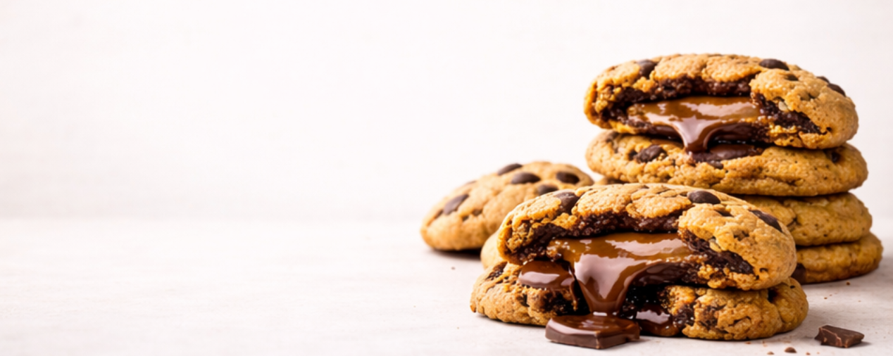 Chocolate chip cookies on a white background freshly baked