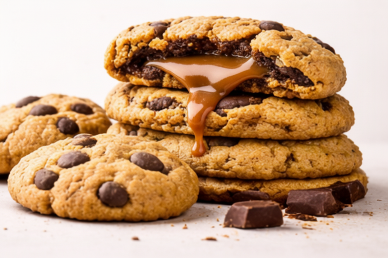 Warm NYC-style cookie with gooey molten centre